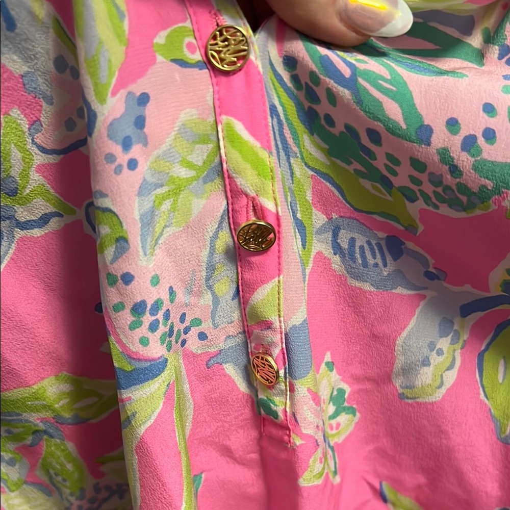 Lilly Pulitzer Pink and Green Floral Blouse - Picture 4 of 5